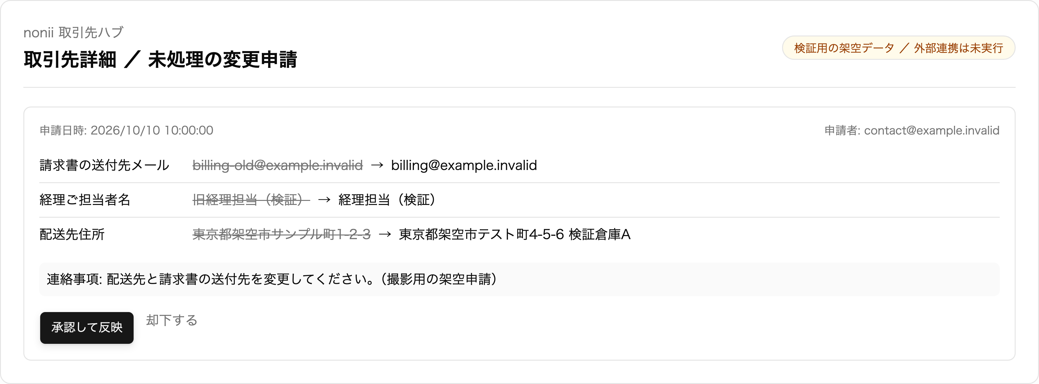 変更申請 — 現在の情報との差分を確認（デモデータ）